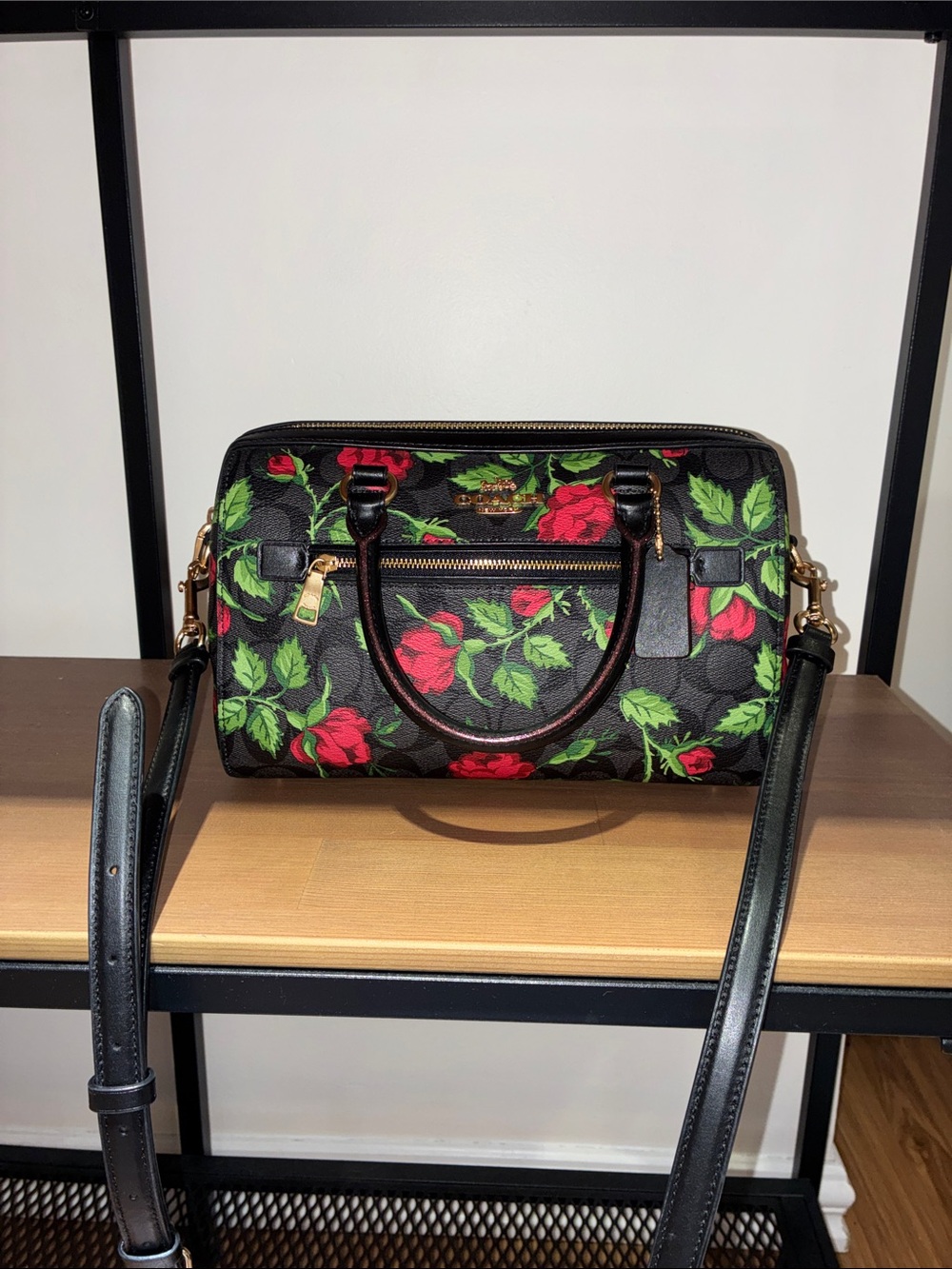 Coach Fairytale Rowan Satchel Bag with Red Roses